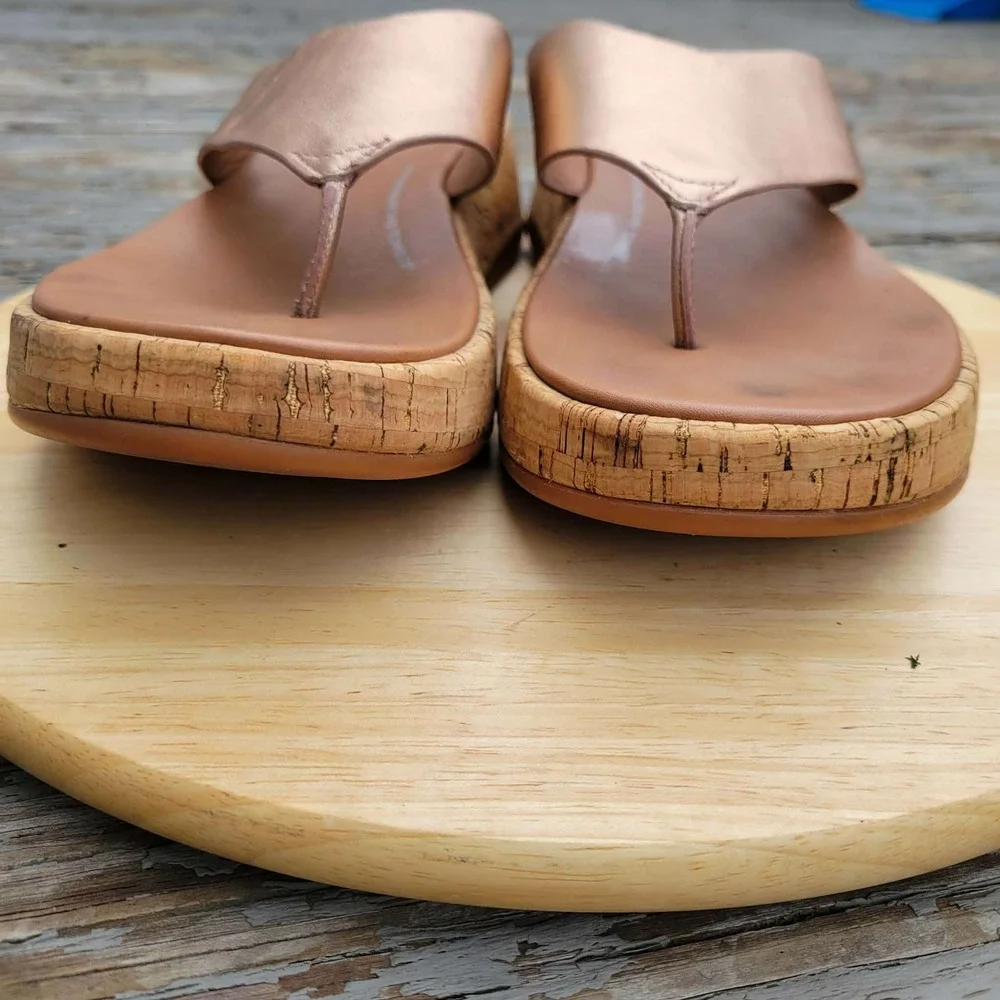 FitFlop F Mode Platform Sandals Womens 8 US Rose Gold Cork Flatform Toe Post